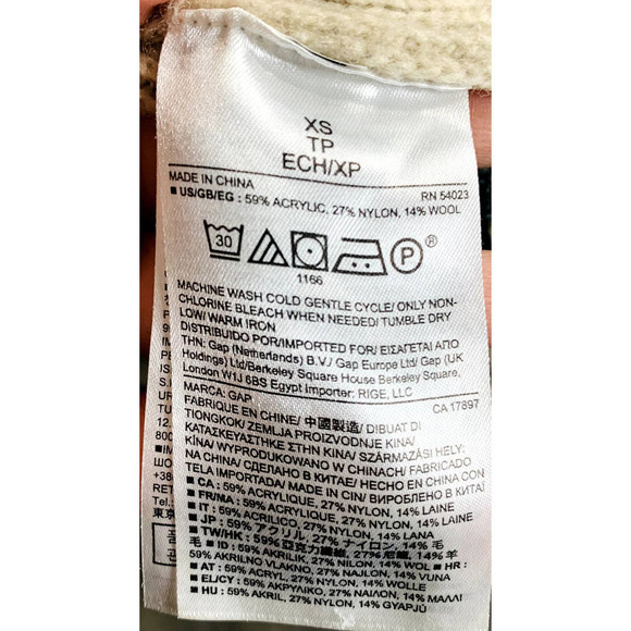 Gap Mixed Pattern Oatmeal Heather Wool Blend Open Front Cardigan Cream Size XS - Picture 6 of 6